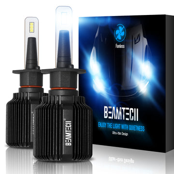 BEAMTECH H1 LED Headlight Bulb Fanless CSP Y19 Chips 8000 Lumens 6500K Xenon White  Extremely Bright Conversion Kit